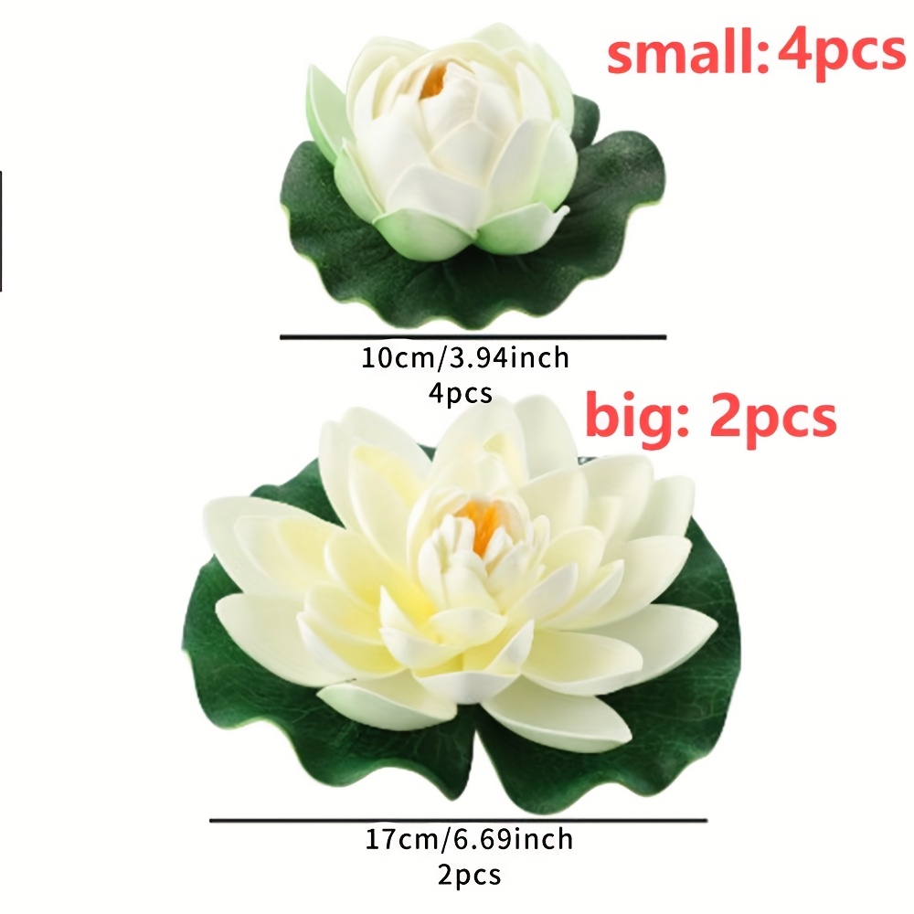 Image of Set Of 6 Artificial Lotus Flowers (4pcs At 10cm/3.94inch And 2pcs At 17cm/6.6inch) For Home Decoration And Aquarium Display