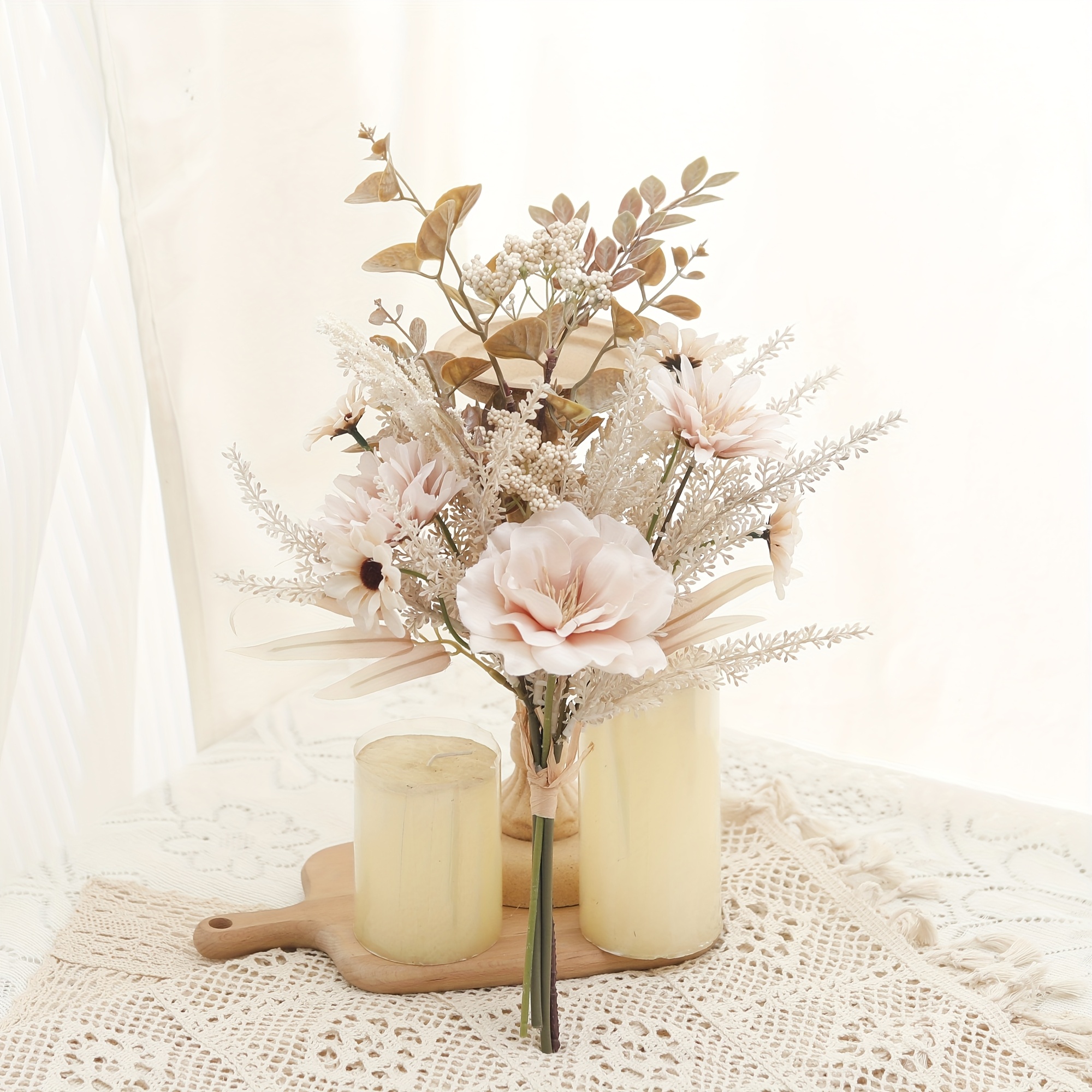 Artificial Flowers Silk Peony Daisy For Lotus Eucalyptus Maple Handwritten Bouquet Faux Home Bedroom Living Room Table Vase Flower Arrangement Craft Fake Wedding Bridal Decoration Valentine's Day Gift