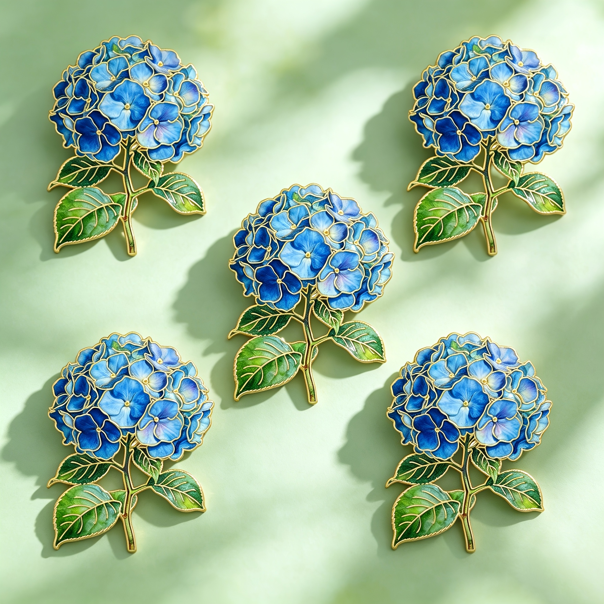 TEMU 5pcs Set Of Blue Hydrangea Enamel Brooches, Elegant Floral Pins, Suitable For Coats And Scarves, An Ideal Gift For Flower Lovers