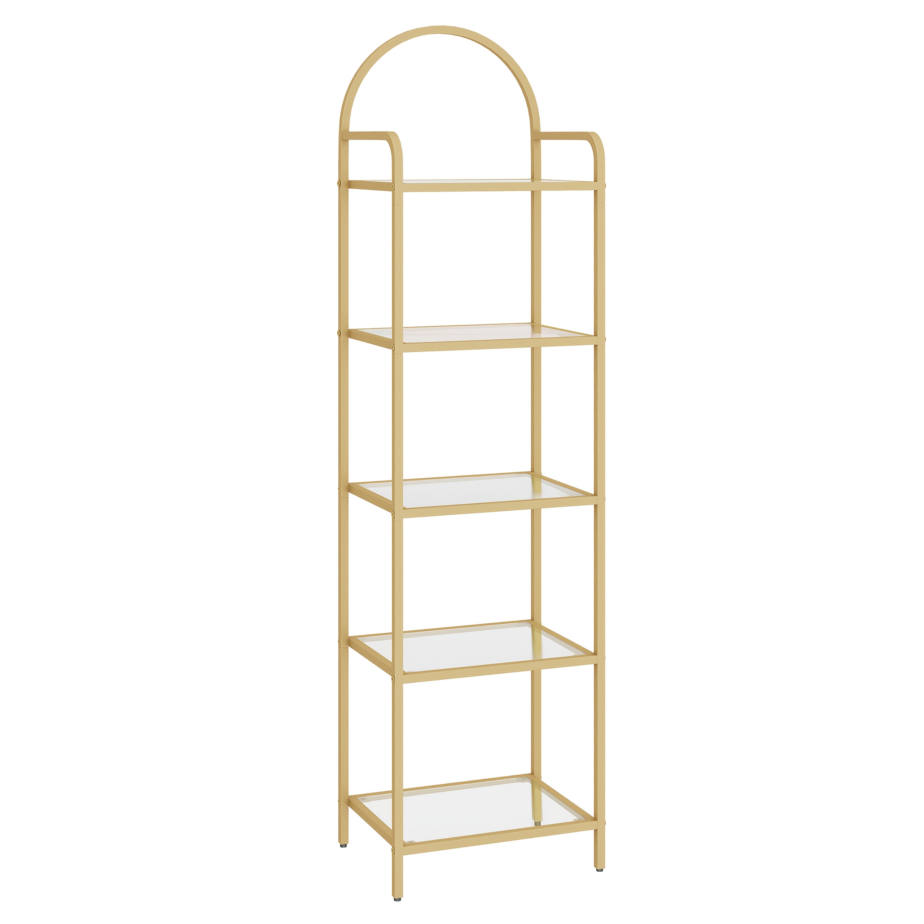 E-shop Regal, Gehärtetes Glas Bücherregal, Schmales Regal, Geeignet für Schlafzimmer, Badezimmer, Heimbüro, Stahlrahmen, mit 5 Regalen, Golden