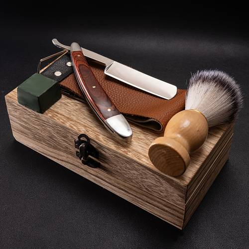 luxury mens folding razors 4 sets straight blade razors high carbon steel beard foam repair brush grinding stones and grinding knife band set mens birthday gift high end gift box high end gift box