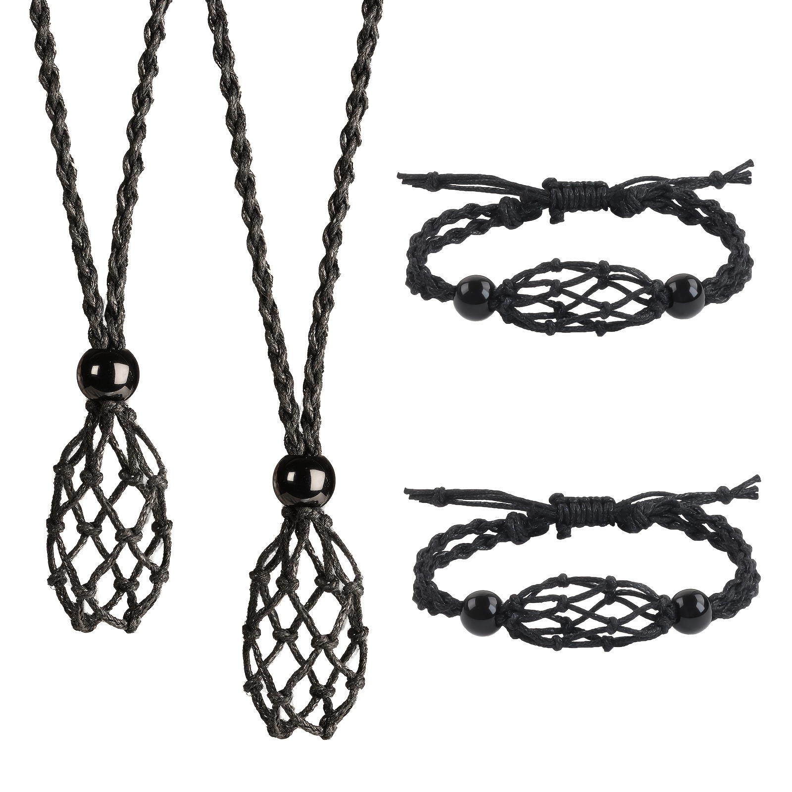 TEMU Set Of 4 Crystal Cage Necklace Stands, Empty Stone Holders, And Hand-woven Cords With Adjustable Lengths For Pendants