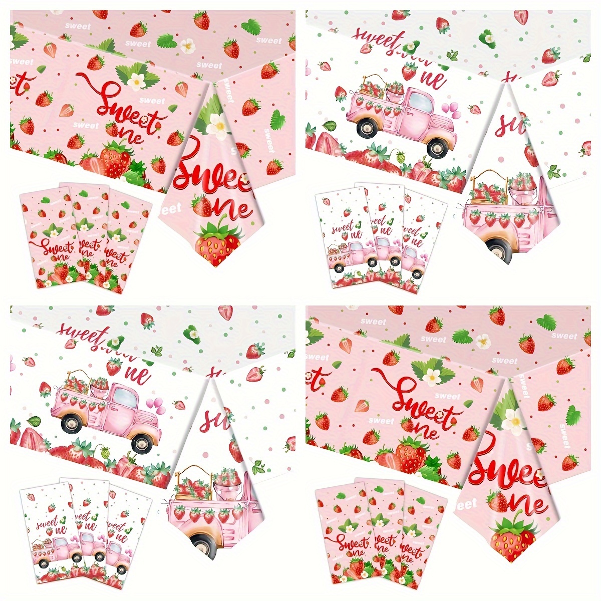 

1pc, Strawberry Themed Birthday Party Tablecloth, 54x108 Inches Plastic Rectangular Cover For Sweet 1 Birthday Celebrations, Baby Shower Decor