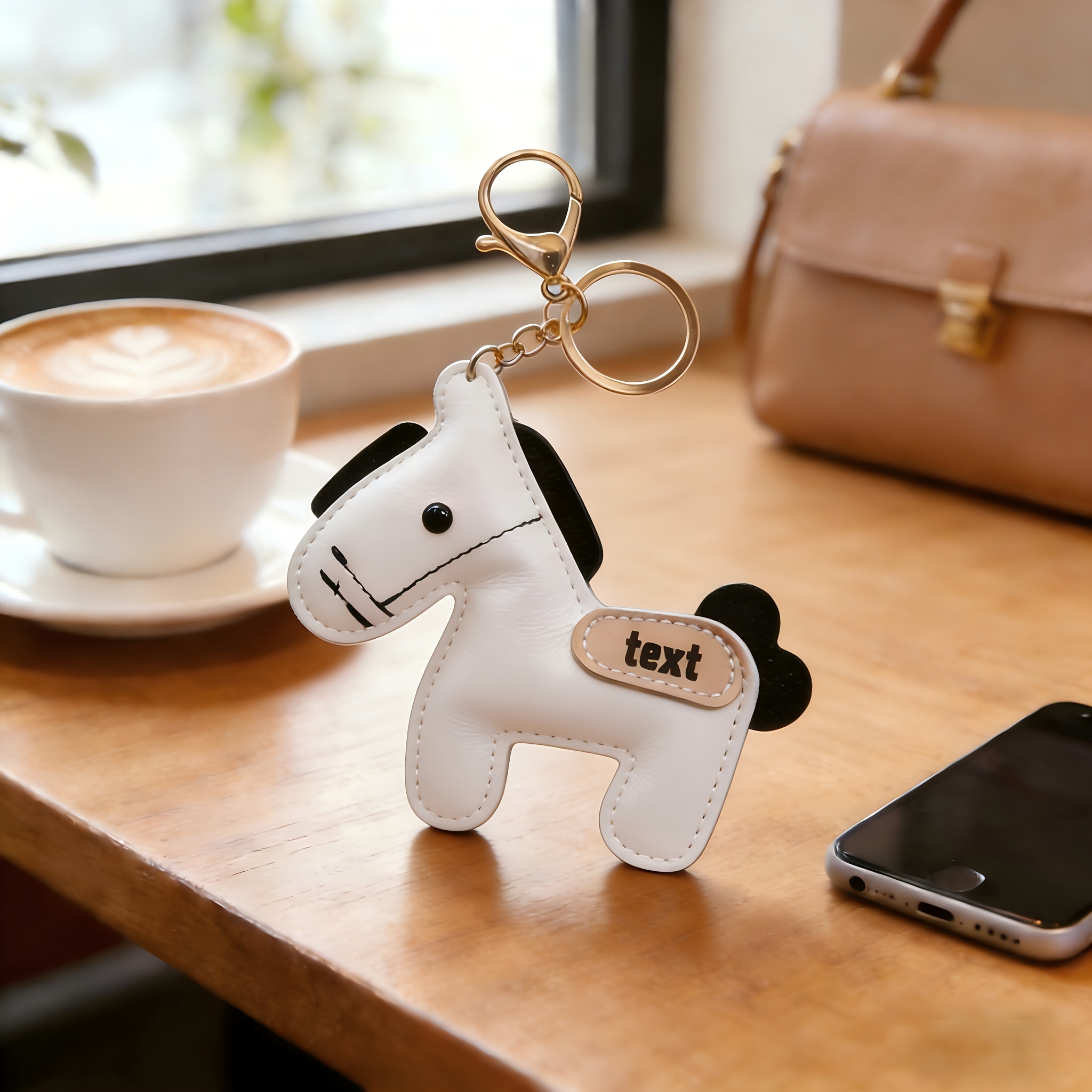TEMU Custom 1pc Unique Pony Design Keychain, High-quality Faux Leather Car Key Pendant, Featuring Personalized Text, Available In Various Colors