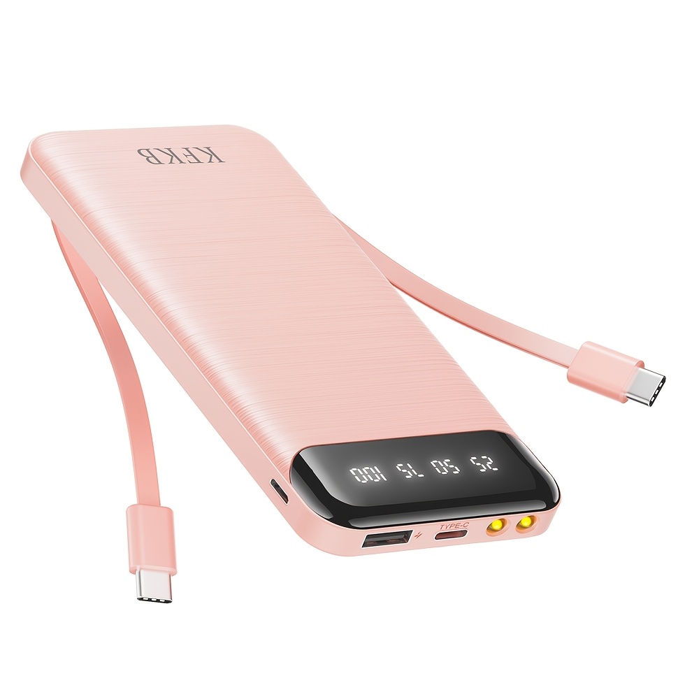 TEMU Capacity 20000mah Power Bank Built-in Fast Charging Cable Smart Display Portable External Battery Equipped With Led Emergency Light For Outdoor
