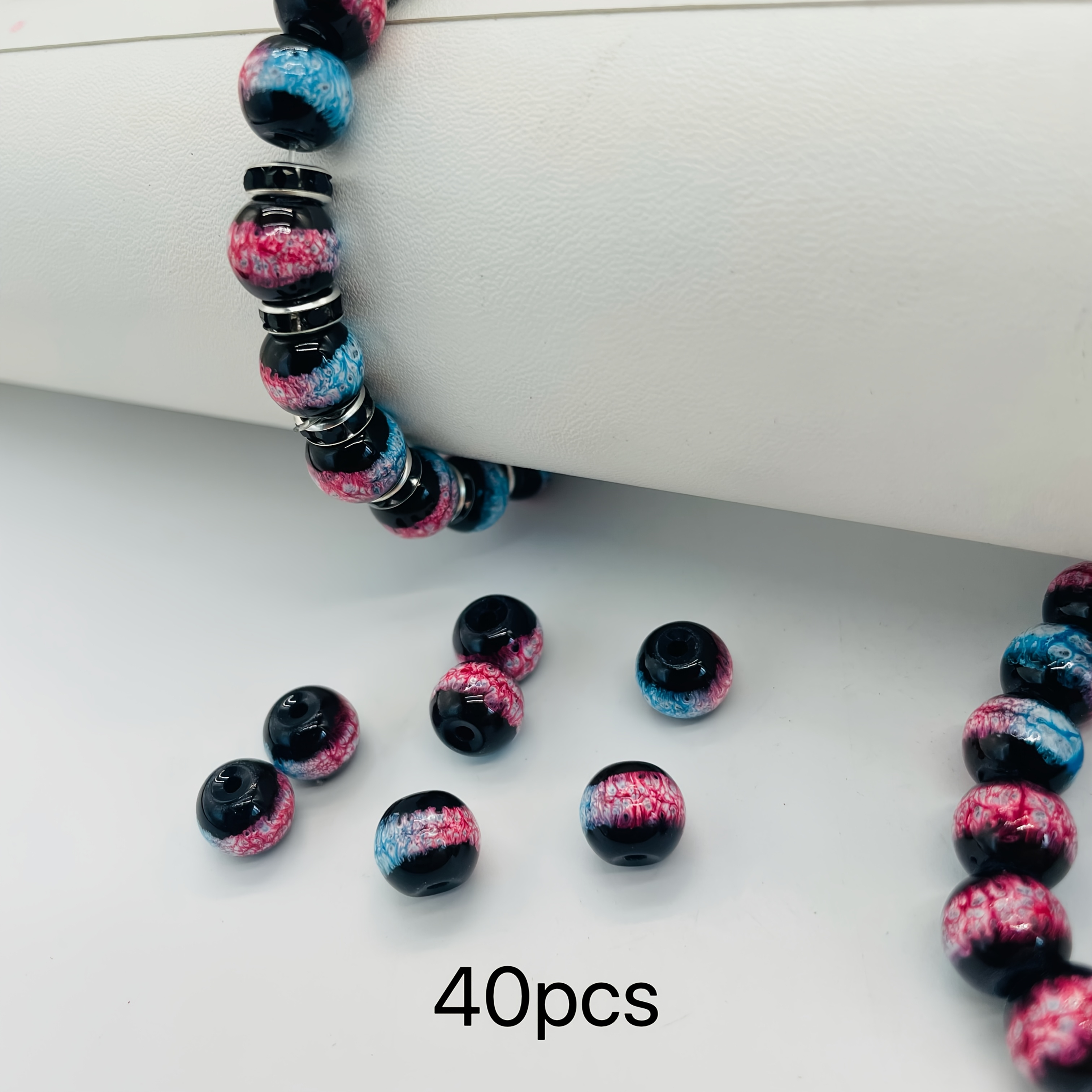 E-shop 10mm 3-farbige Glasperlen, 40 Stück, coole Herrenarmbandperlen, DIY Handmade Schmuck Lose Perlen
