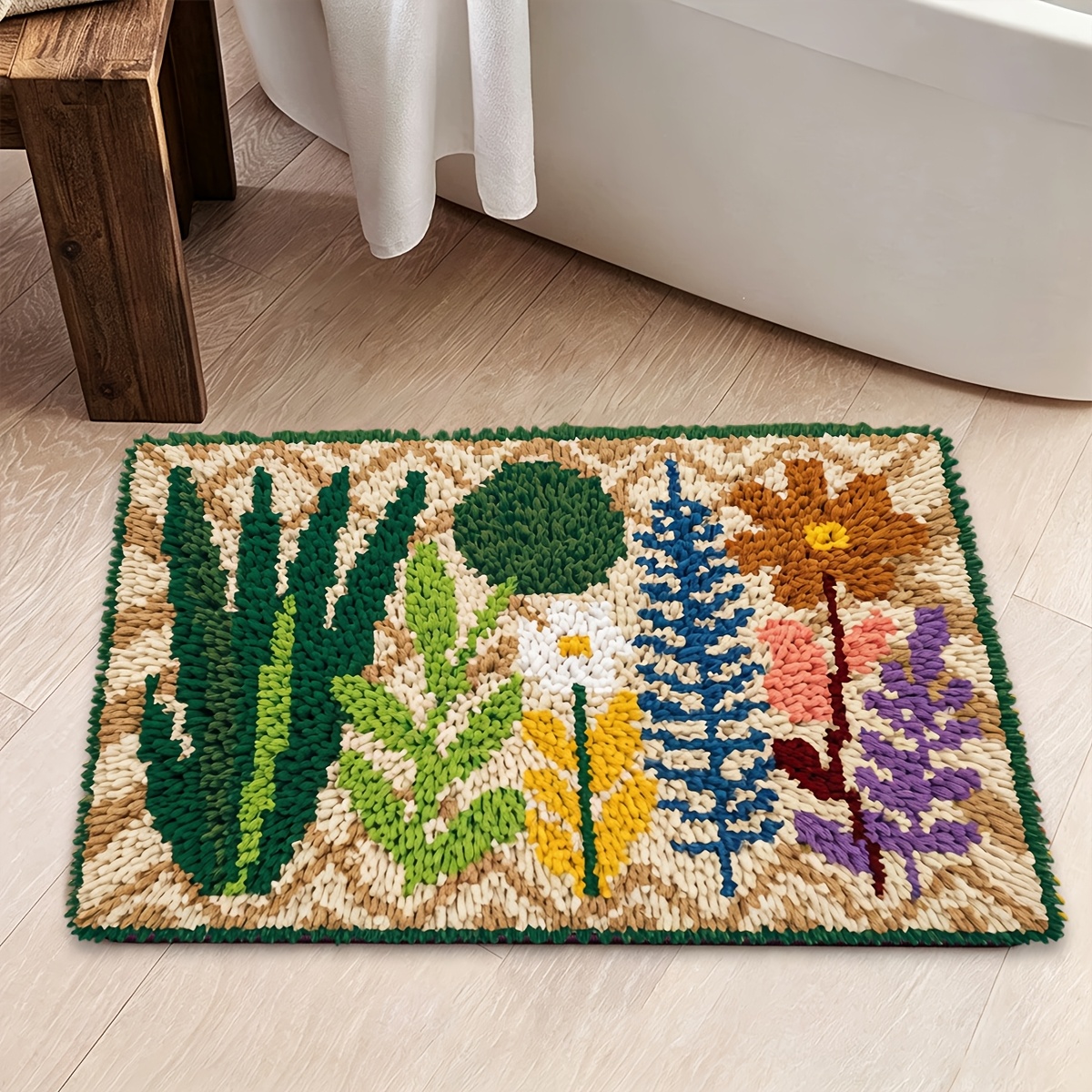 Adult Hook Carpet Kit, Easy Style Plant Pattern, DIY Crochet Yarn Set