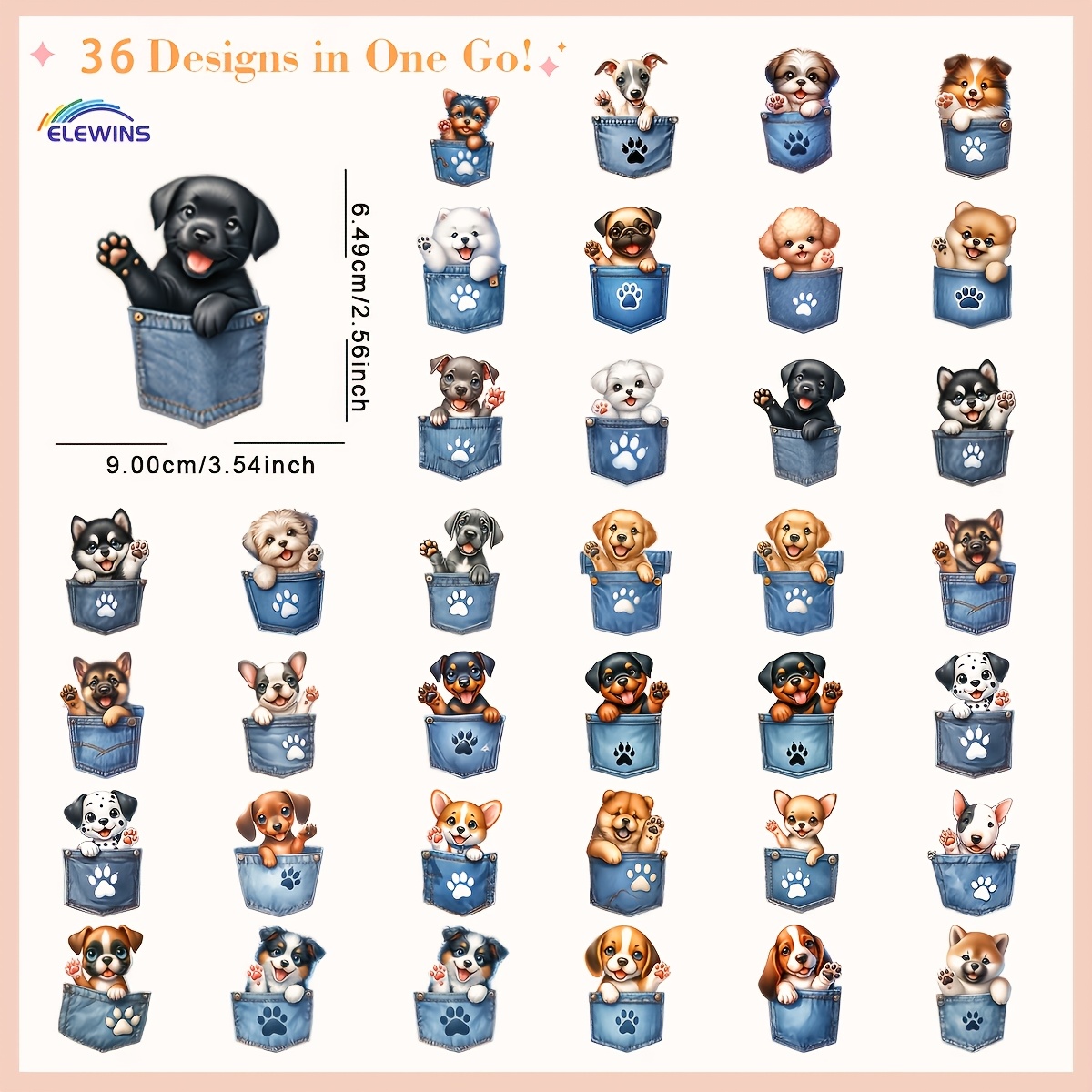 TEMU Set di 36 adorabili patch per cuccioli da applicare a caldo - Design resistenti in termotrasferibile con tasche e di , ideali per magliette,
