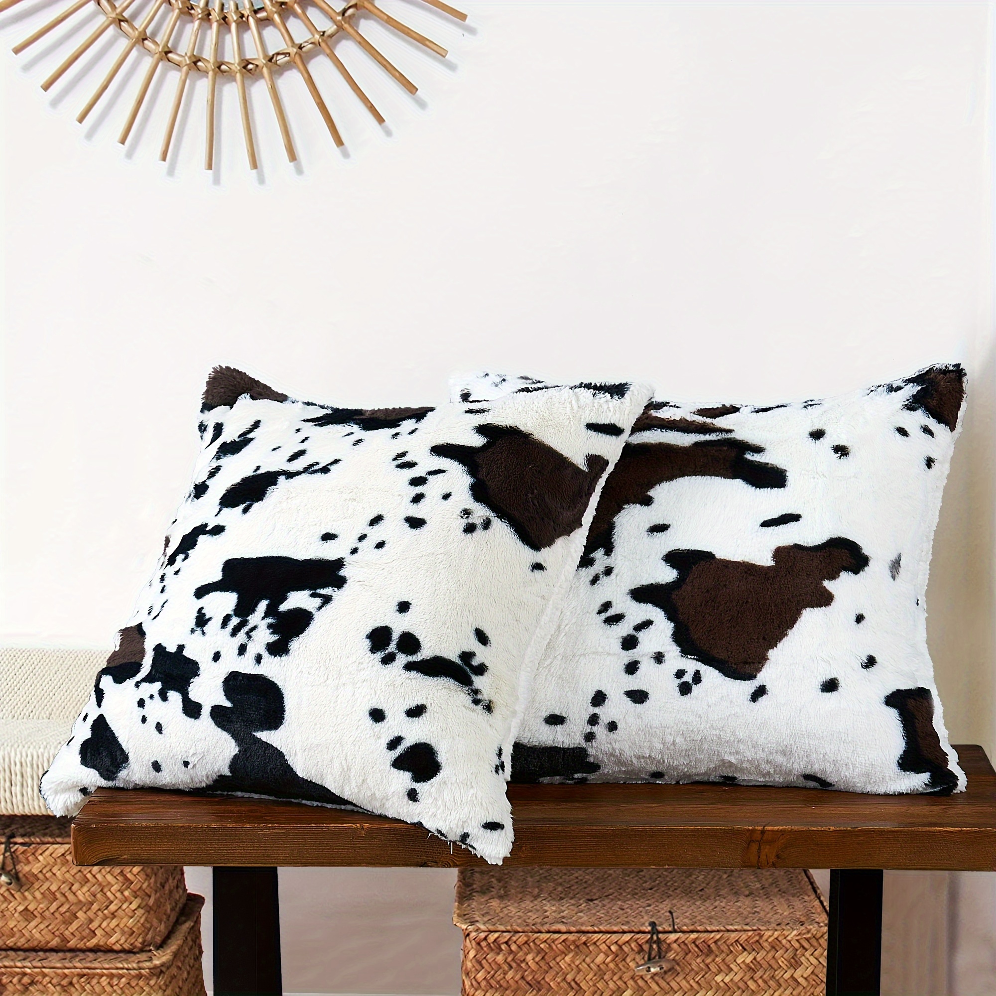 Cow Printed Plush Fuzzy Faux Fur Throw Pillow Cover no Temu Australia