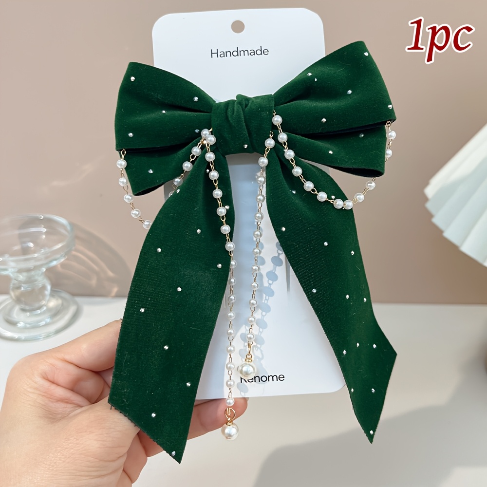 Image of 1pc Elegant Velvet Bow Hair Clips With Tassel Solid Color Bow Hairpins Party Hair Accessories Perfect For Teens Daily Wear Ideal For Party Looks Valentine Gifts