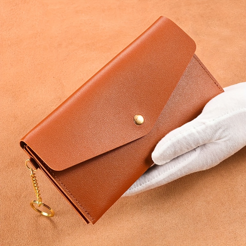 Card Slot and Pocket Integrated Wallet, Snap Button Long Ladies' Clutch with Design for Carry