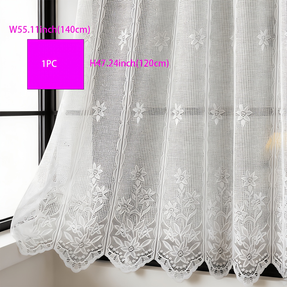 TEMU 1pc White Semi-transparent Floral Rod Pocket Window Sheer Curtain, Partition And Decorative Room Divider, Suitable For Bedroom, Kitchen, Living