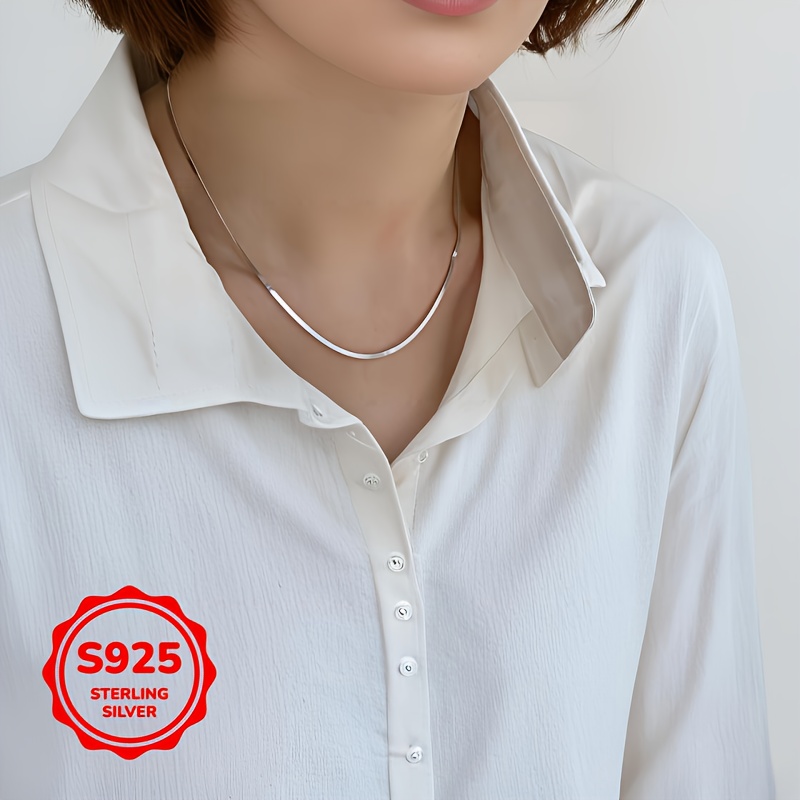 High End S925 Golden Flat Snake Bone Chain Blade Necklace