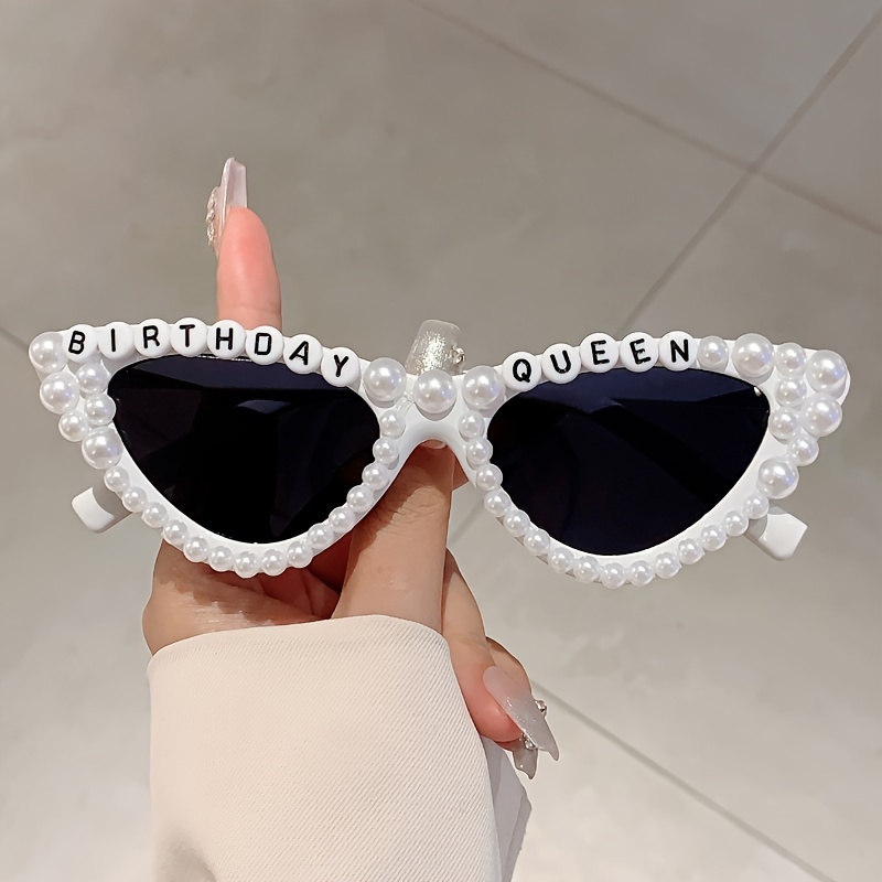 

birthday Queen" Cat Eye Glasses With Pearl Accents - Perfect For A Festive Celebration