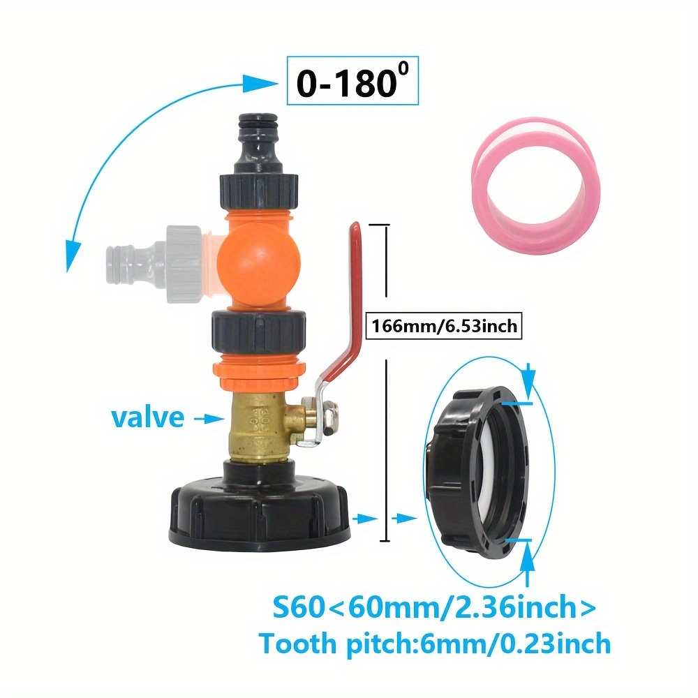 Image of 1000l Ibc Tank Connector S60 To 16mm Adjustable Faucet Adapter Quick Connector For Garden Hose Suitable For Outdoor Rainwater Collection Valve Additions