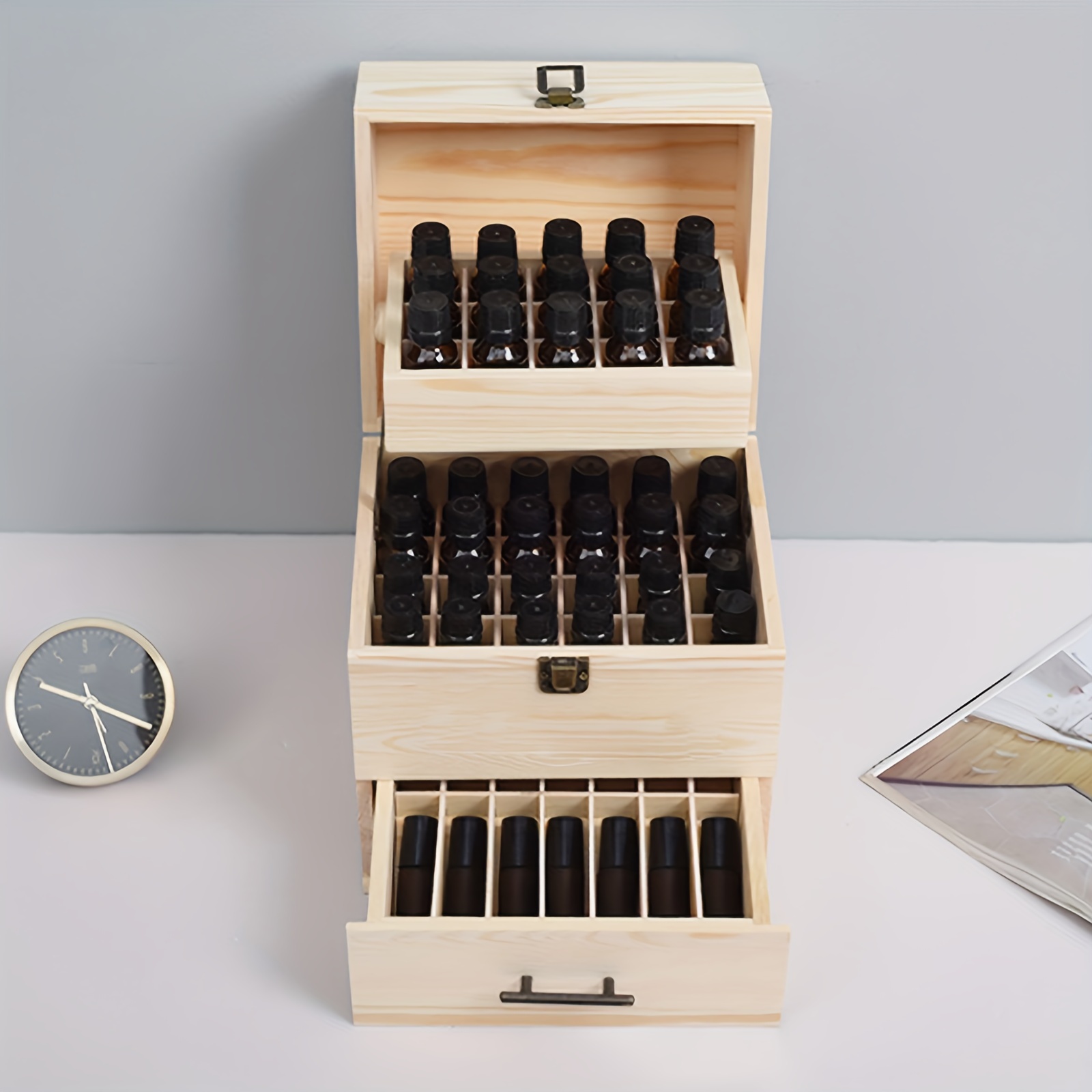 

59 Bottles High-quality Wooden Essential Oil Storage Box 3 Tier Oil Case Holder