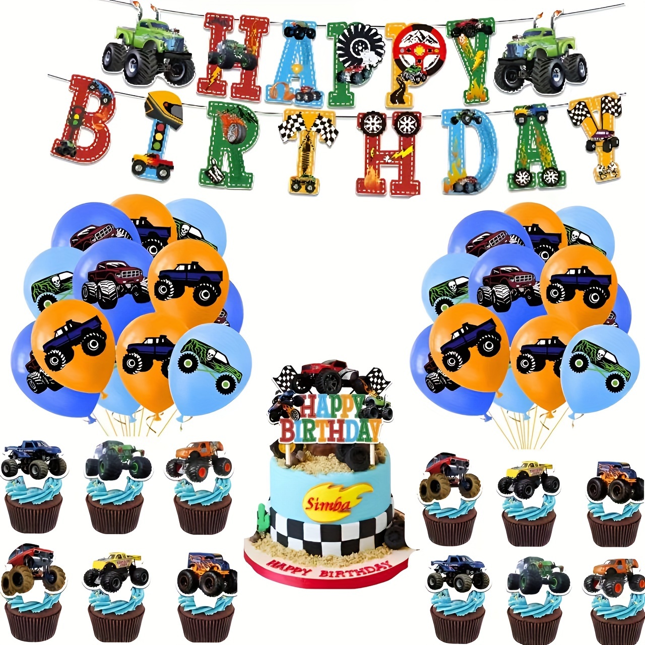 

Monster Truck Rave Party Decor Kit - Versatile Paper Banner & Balloon Set For Birthday, Holiday Celebrations - Perfect For Room & Garden