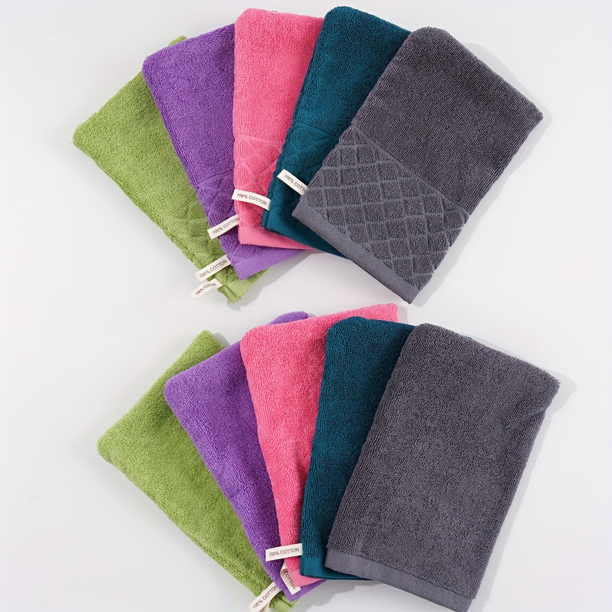 8pcs/10pcs Bath Mitts 100% Cotton European Style Washcloth With Loop Cotton Absorbent Soft Suitable For Bath Hand Towel Reusable Makeup Remover Gloves Optional