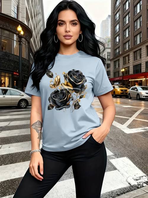 una camiseta elegante y transpirable con un lujoso diseño un negro y dorado, para viajes familiares, universitarios, uso casual, desplazamientos diarios, conjuntos para y uso