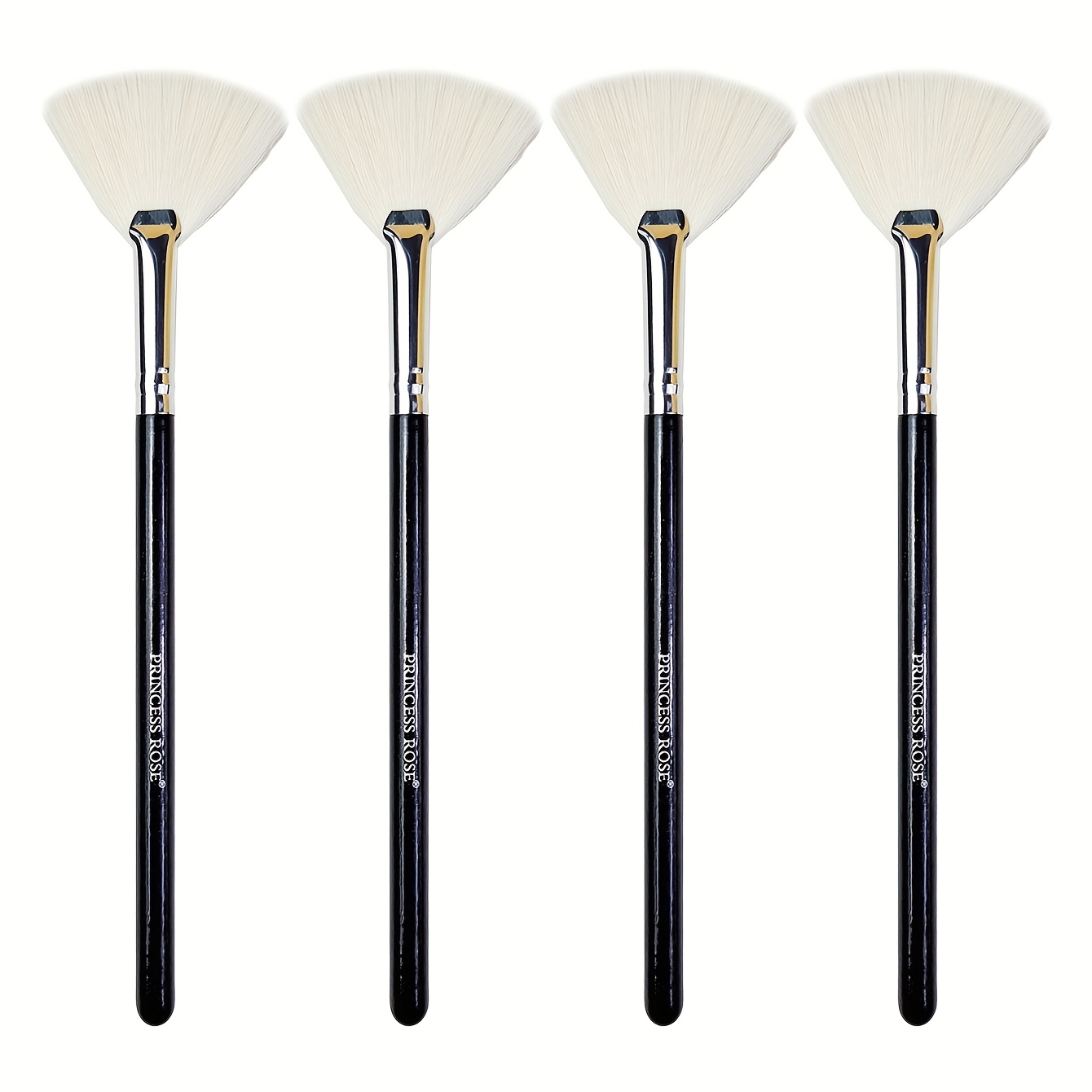 Princess Rose 4pcs Fan Brush Set Professional Facial Mask Applicator Brushes For Mud, Cream And Acid Masks | Nylon Bristles, Wood Handle | Spa And Esthetician Tools (suitable For Types)