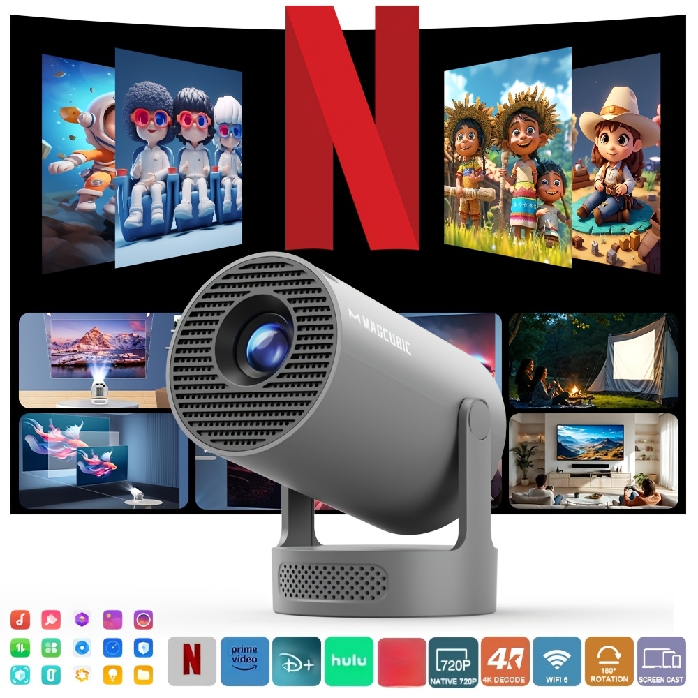 TEMU Proyector Inteligente Magcubic Hy300Pro+ 180° Flexible Rotatorio Local 720P con Auto Corrección Portátil Home Theater Oficina Gaming Compatible