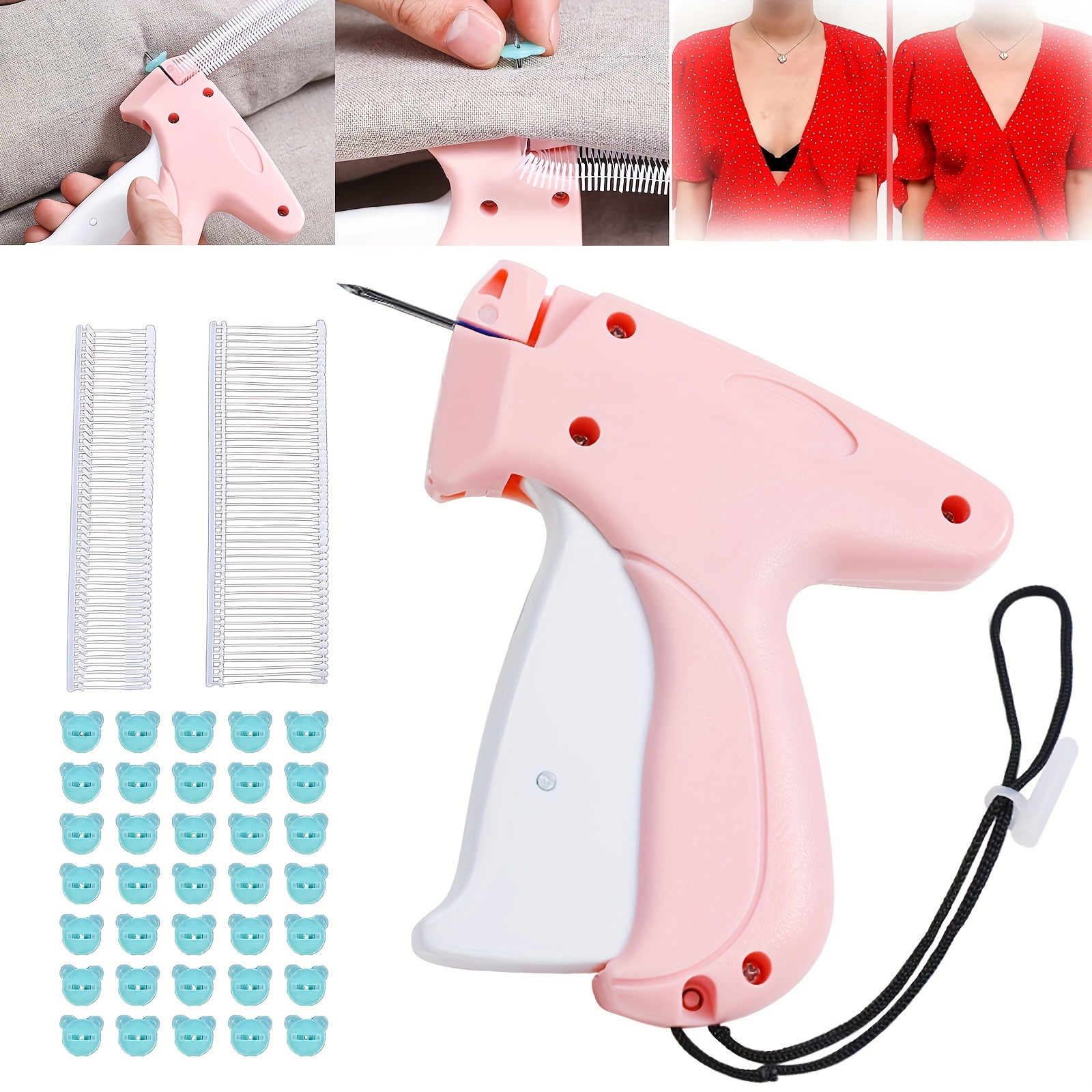 

Looen Quick Clothing Fixer Set With Tag Gun, 100 Bear Clips & 1100 Plastic Barbs, Mini Tack Gun For Sewing & Quilting, Micro Pin Tool For Garment Labeling, Pink Plastic, All-season Crafting Kit