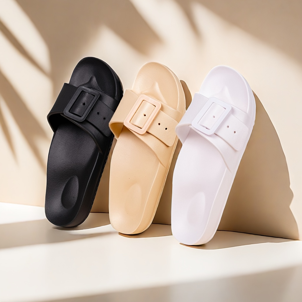 

Solid Color Home Eva Slides, Lightweight Soft Sole Adjustable Buckle Slides, Non-slip Wear-resistant Elastic Slides