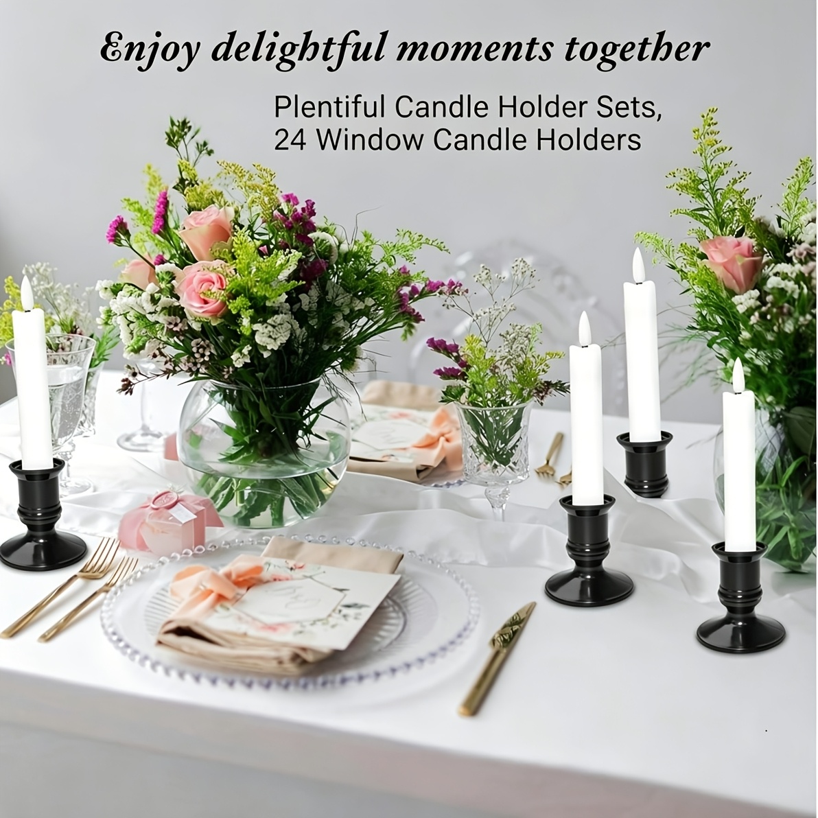24-Pack Plastic Taper Candle Holders for Flameless Candles