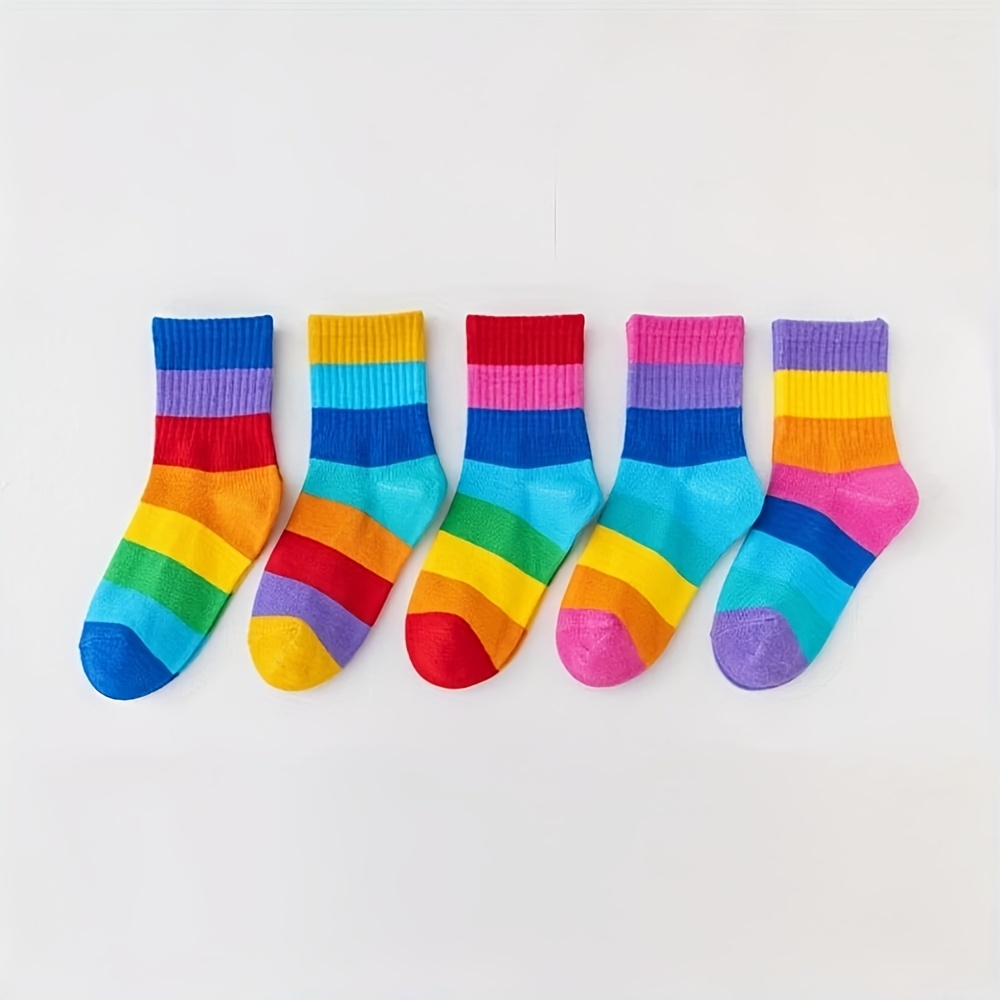 5 Pairs Socks - Stripes, Soft And Breathable, For School And Everyday Wear |