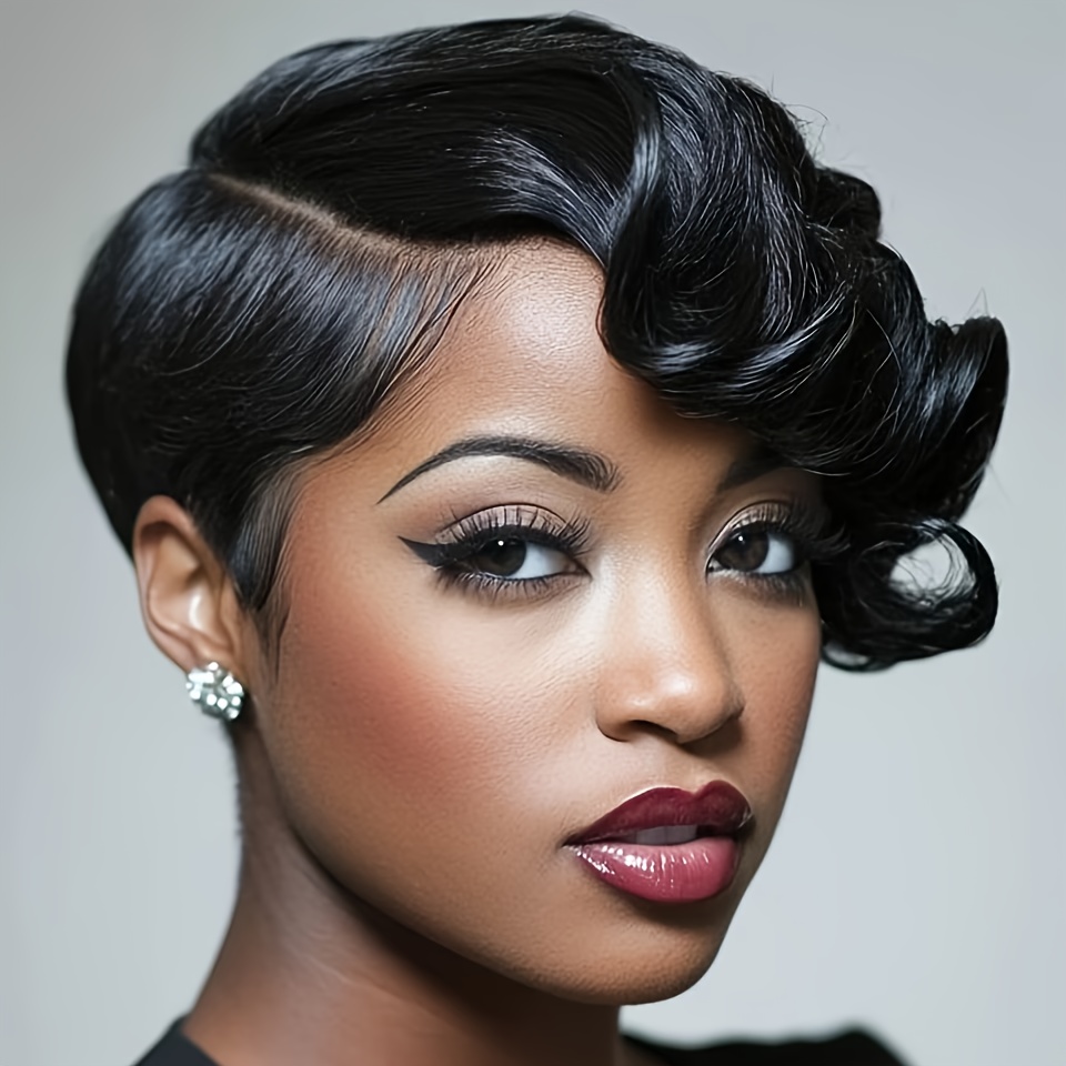 Women' Brazilian Human Hair Wig Suitable For - 6-inch Short Cut With 150% Density, 13x4x1 Lace Front, Curly Waves, Color 1b For Casual Attire & (no Maintenance Required)