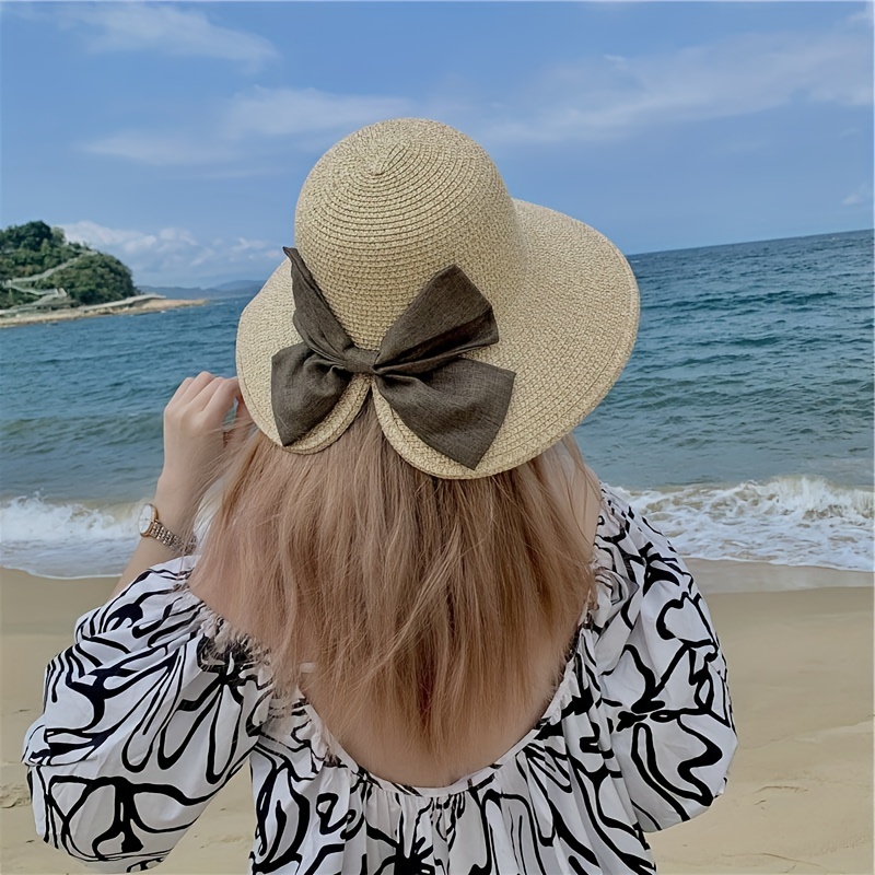 Polka Dotted Print Sunshade Straw Hat Large Brim Bow Decor Summer Traveling Sun  Hat Womens Hats, Free Shipping On Items Shipped From Temu