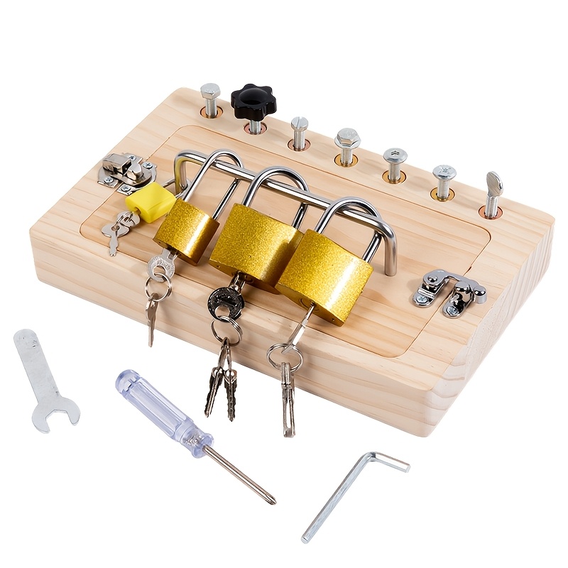 TEMU Boîte éducative pour enfants à ouverture de cadenas + Boîte d'activités jouet à visser, Jouet de simulation de rôle d'ingénieur pour enfants,