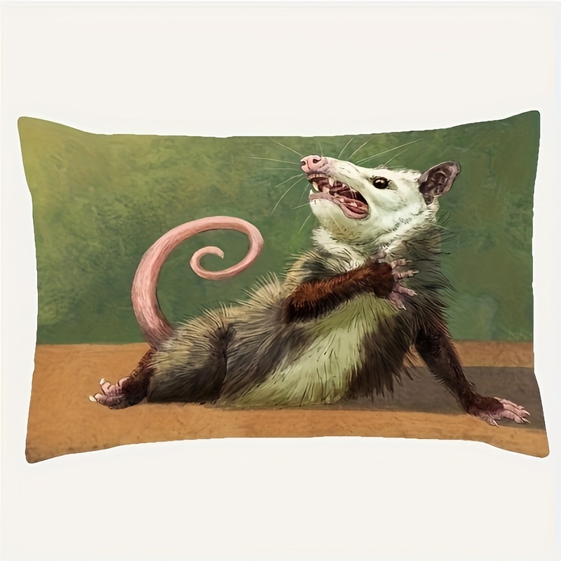 

Polyester Plush Opossum Print Pillow Cover For Home Decor - Single-sided Design, Fits 12x20 Inch Insert, Living Room, Bedroom - Suitable For 14+, Cushion Not Included - 1 Pack