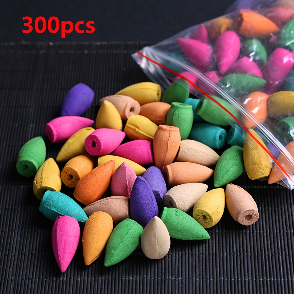 TEMU 300pcs Assortment Of Reverse-flow Incense Cones In Lavender, Floral, And Rose Scents; Made Of Wood; Ideal As A Yoga Gift Or Decor