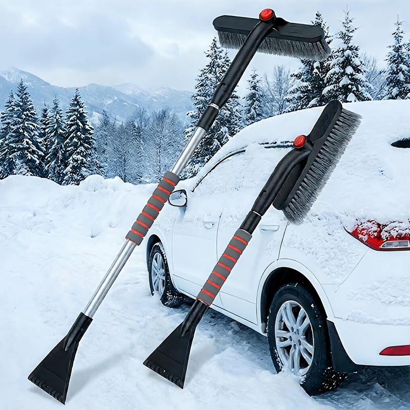 E-shop 2-in-1 Auto Schnee- und Eisbürste, mit einziehbarem Griff, EVA-Komfortgriff, Auto-Lackfreundliche Borsten, Leichte und Robuste