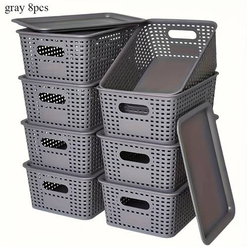 8pcs plastic storage basket set with lids elegant and suitable for desktop organization document storage storage home organization multi functional shelf baskets