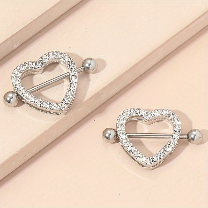 

Stainless Steel, Rhinestone Heart Decor Ring For Women And Men, Punk Piercing, A Fashionable Body Jewelry Gift For Any