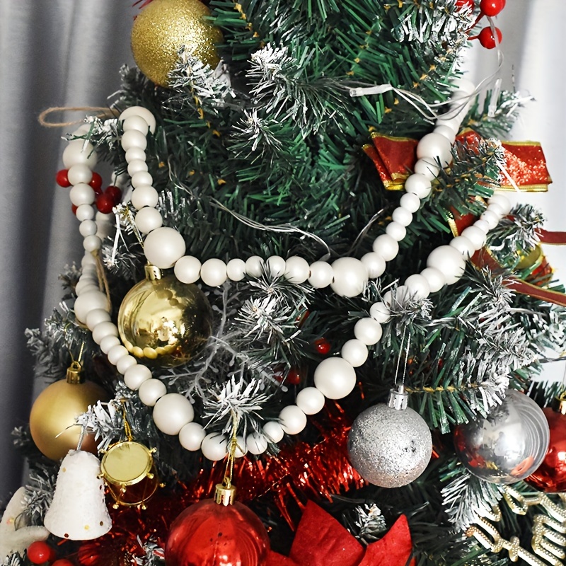 Boho Chic Wooden Bead Garland 1pc Christmas Tree Bead Wreath  Decoration Farmhouse Rustic Home Decor Country Holiday Hanging Ornament 