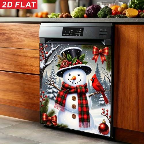 2d flat 2d flat dishwasher sticker christmas snowman classic winter scene snowman and companion theme suitable for home kitchen dishwasher decoration refrigerator washing machine dryer decoration no required