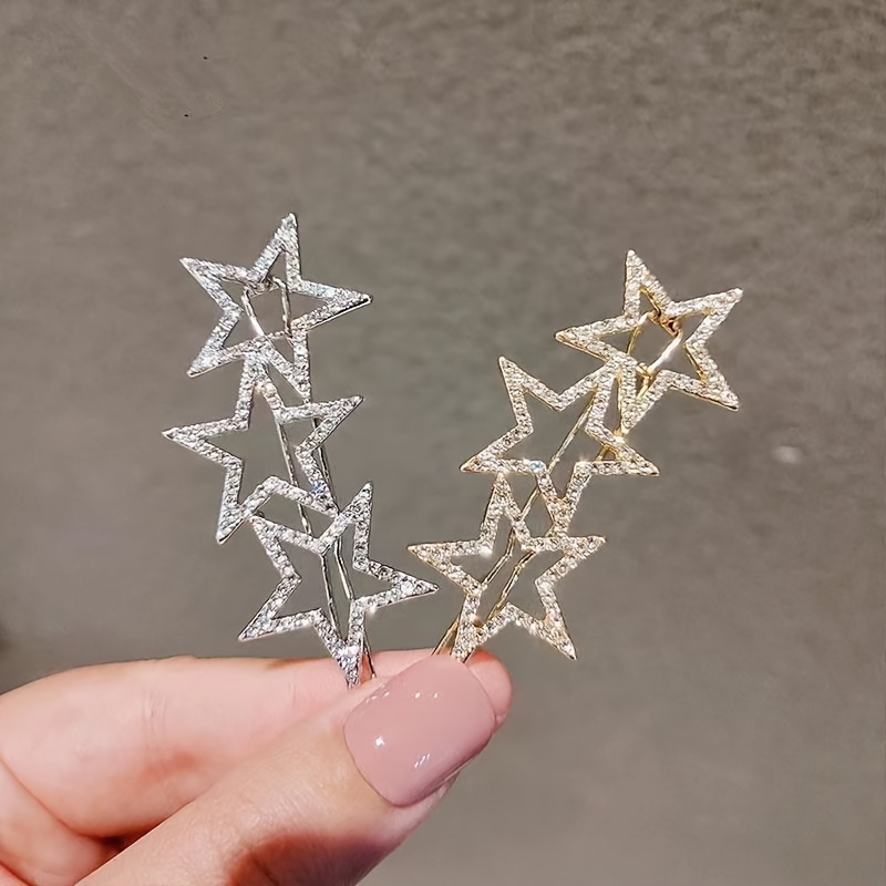 

Elegant Rhinestone Star Hair Clip - Alloy, Hollow-out Design For Women & Girls | Chic Side & Bangs Accessory