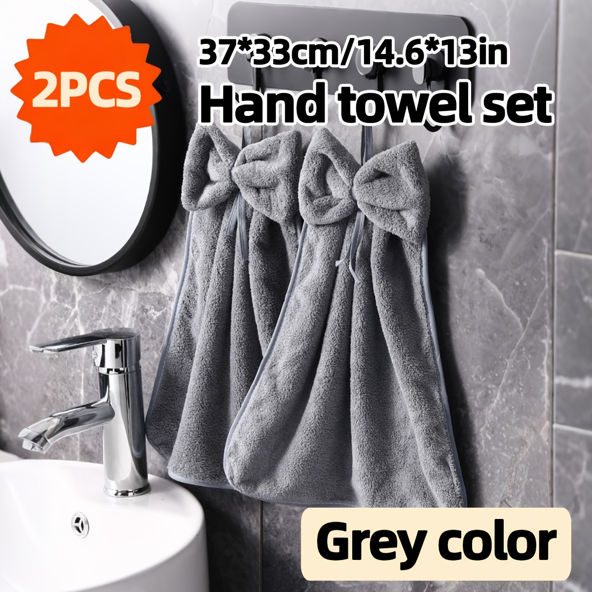 TEMU 2pcs Plain Hand Towels / 2pcs The Size Of Towel Set Is (37 X 33 Cm / 14.6 X 13 Inches). Suitable For Various Such As Kitchens, Bathrooms, Sinks,