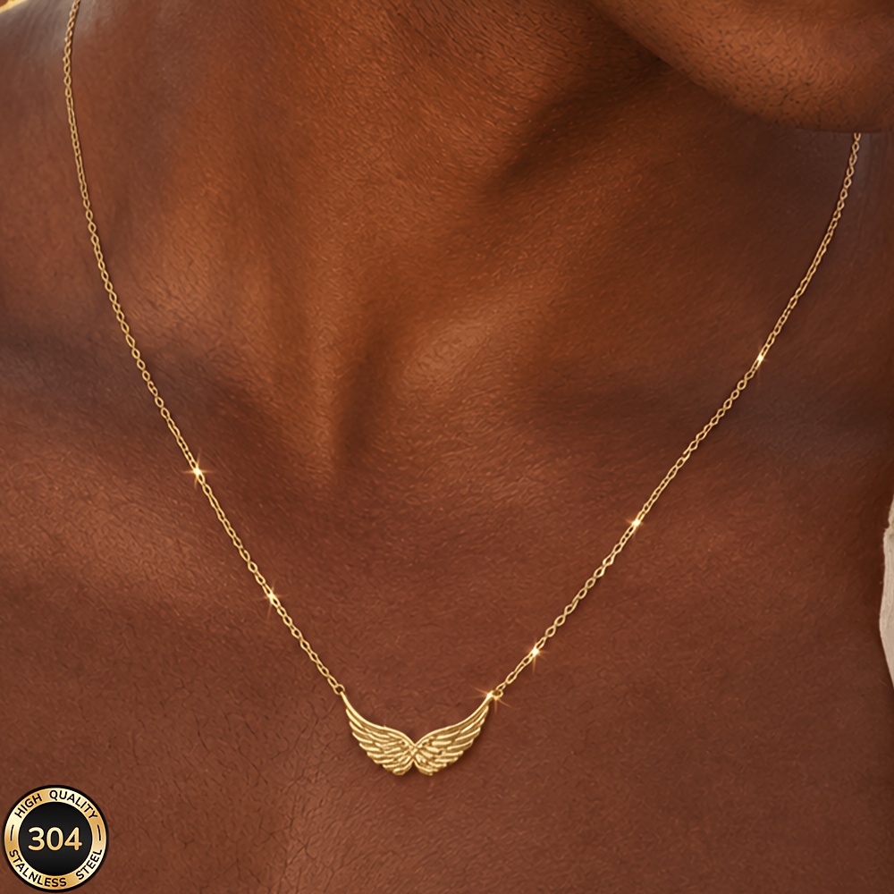 TEMU 18k Golden Plated Golden-plated 304 Stainless Steel Fashionable Minimalist Wing Pendant Necklace, Exquisite And Compact, Classic And Versatile,