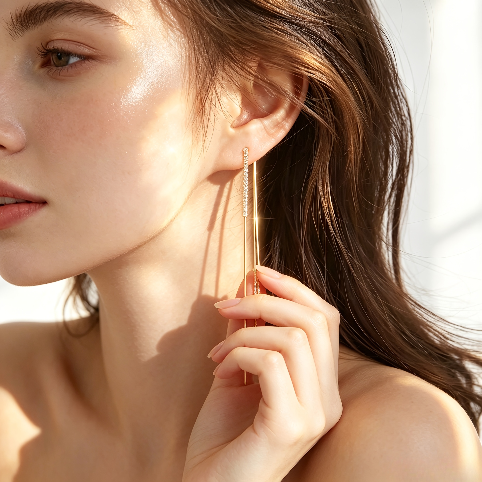 Women's Long Tassel Earrings with Synthetic Zirconia, Elegant Design
