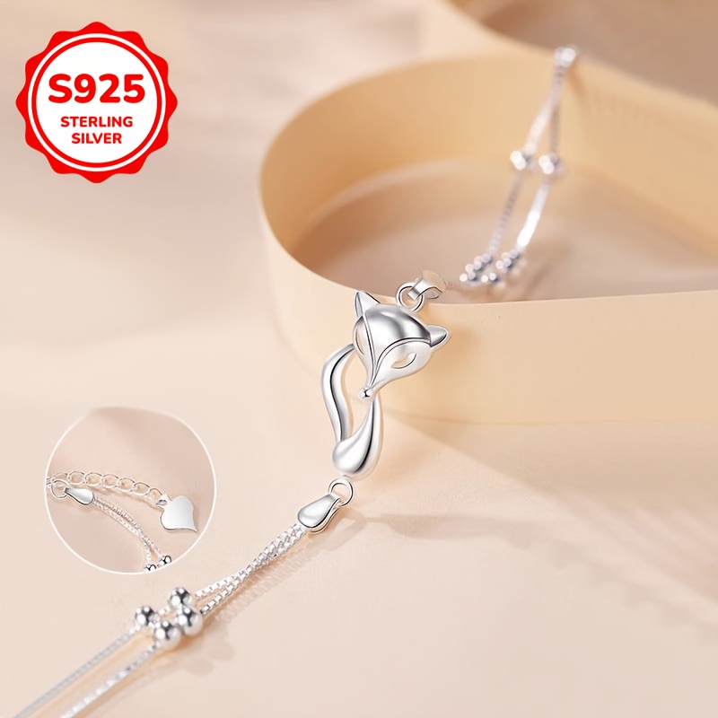 925 Sterling Silver Little Fox Bracelet Unique High End Daily Gift