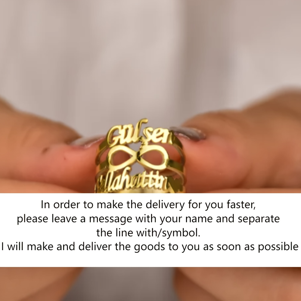 Custom Stainless Steel Double Name Ring with Infinity Symbol