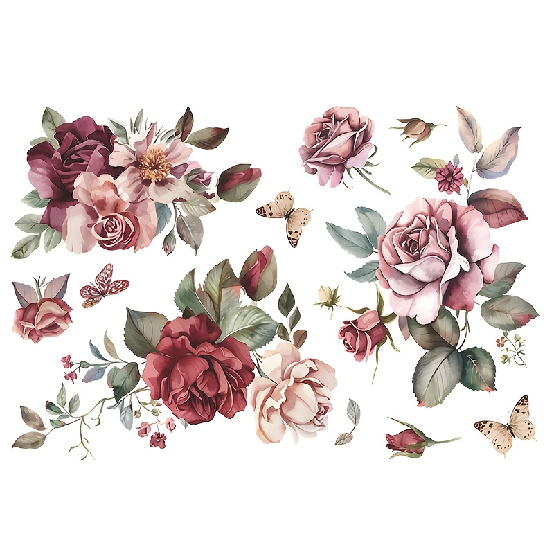 Image of Wall Stickers For Home Decor Featuring Flowers, Butterflies, Leaves, Suitable For Bedrooms, Living Rooms, , And Dorms, Self-adhesive