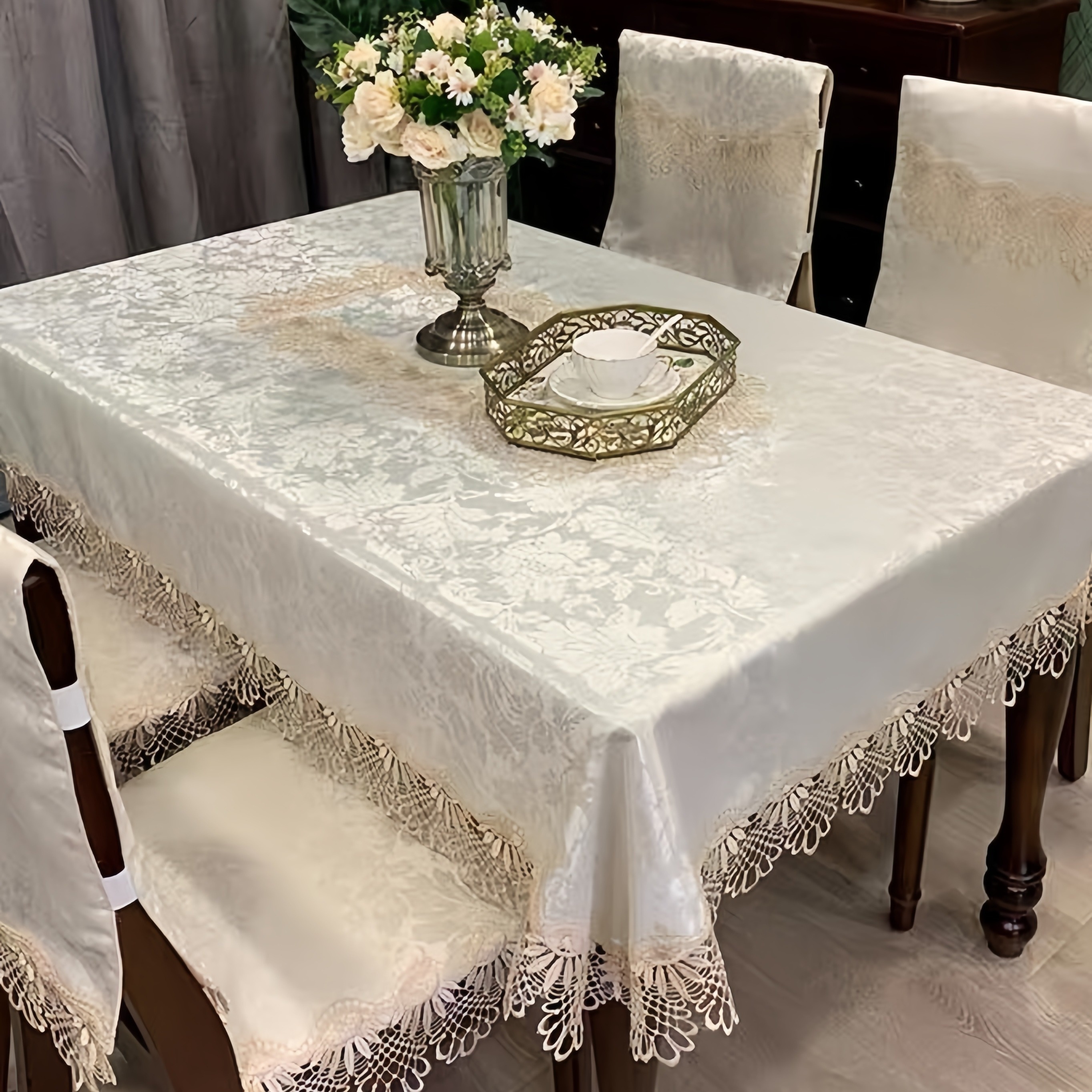 French Square Lace Tablecloth, Polyester Embroidered Lace Tablecloth, Suitable For Dining Table, Coffee Table, Coffee Table Daily Home Use, Suitable For Wedding Holiday Parties
