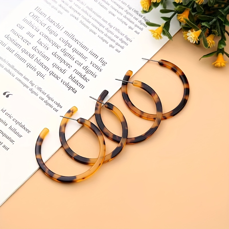 Boho Leopard Print Acrylic C Earrings Vintage Inspired