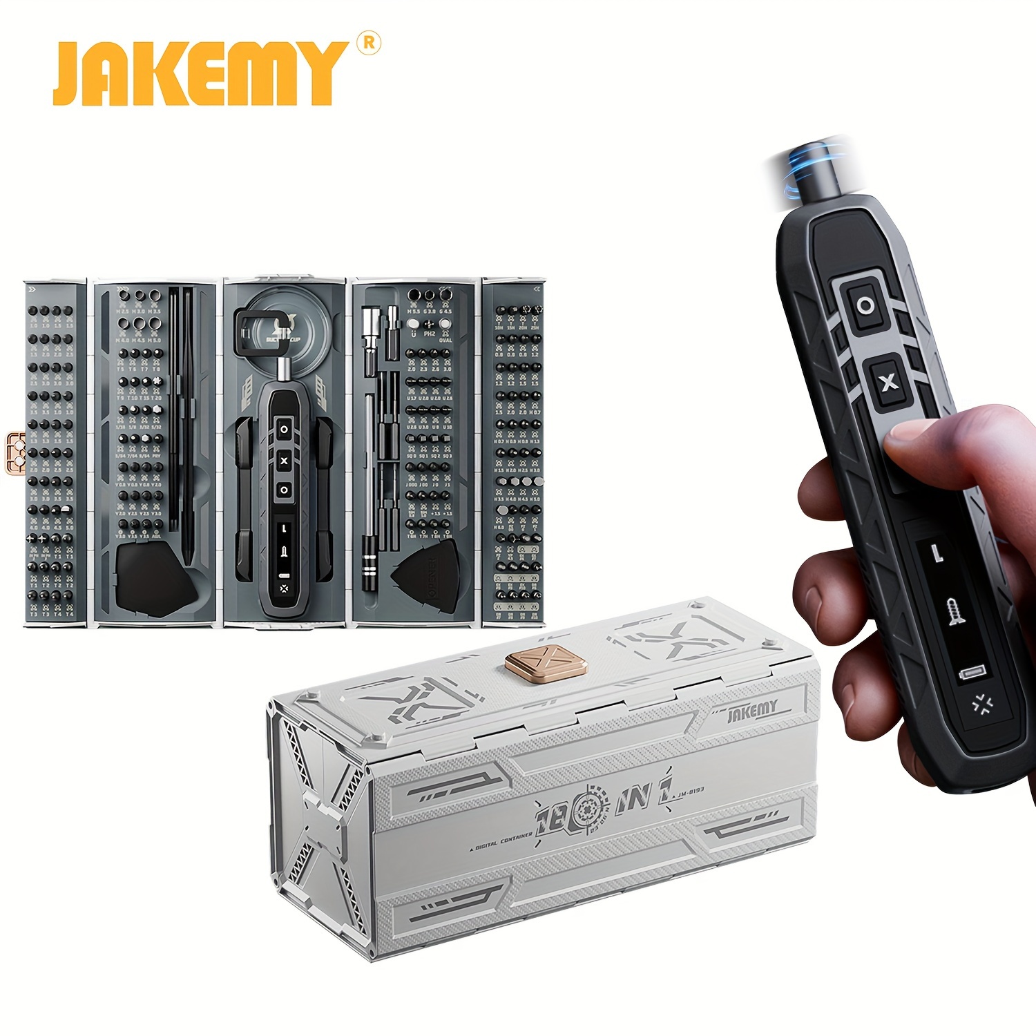 

Jakemy 180-in-1 Compact Electric Screwdriver Kit - Ergonomic, (battery/usb), Rechargeable Lithium Polymer Battery, Ideal For Diy & Professional Repairs