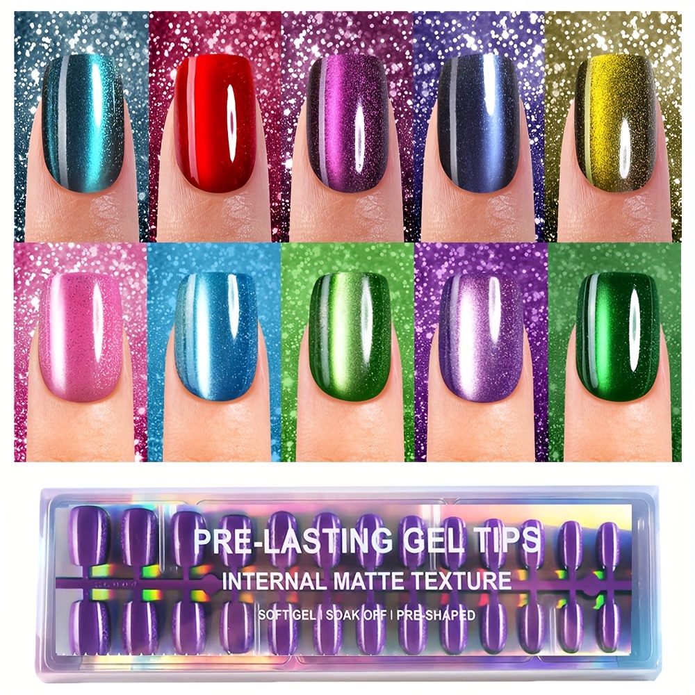 TEMU 300 Unghie Finte Gel Occhio Francesi - Corte Quadrate - 300 Unghie Finte in Gel , Adesivi per Unghie Occhio Lucidi, Unghie Adatte per Donne,